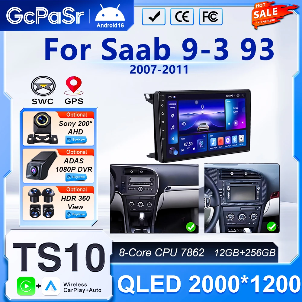 Android Auto für Saab 93 9-3 2 2007 - 2011 Carplay QLED Autoradio GPS Navigation Radio Samochodowe ohne 2din DVD Stereo Bluetooth