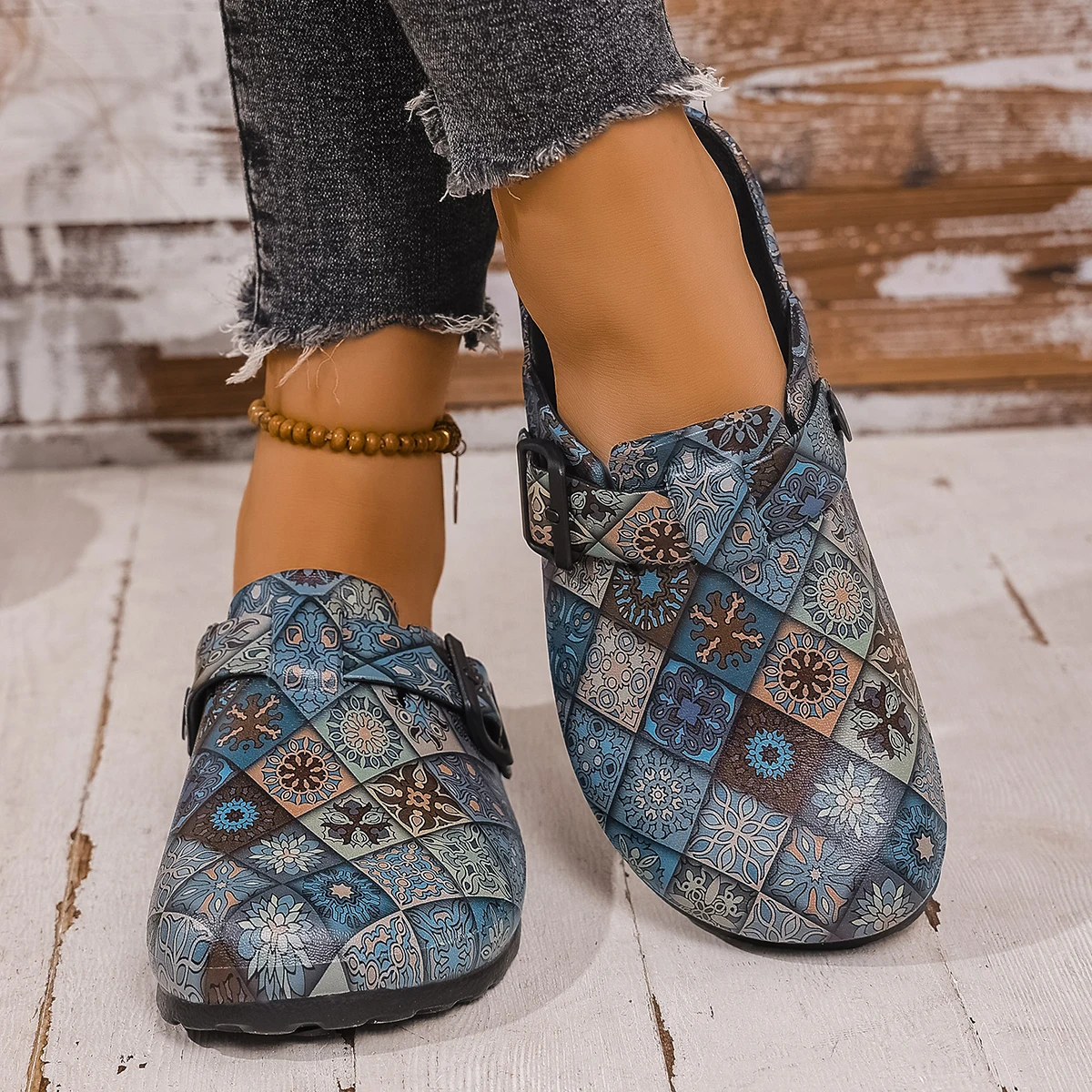 Women's Mules in Black Bohemian Style, Wedge Heel with Double Straps, Great for Daily Casual Wear, Commuting, or Vacation image 5