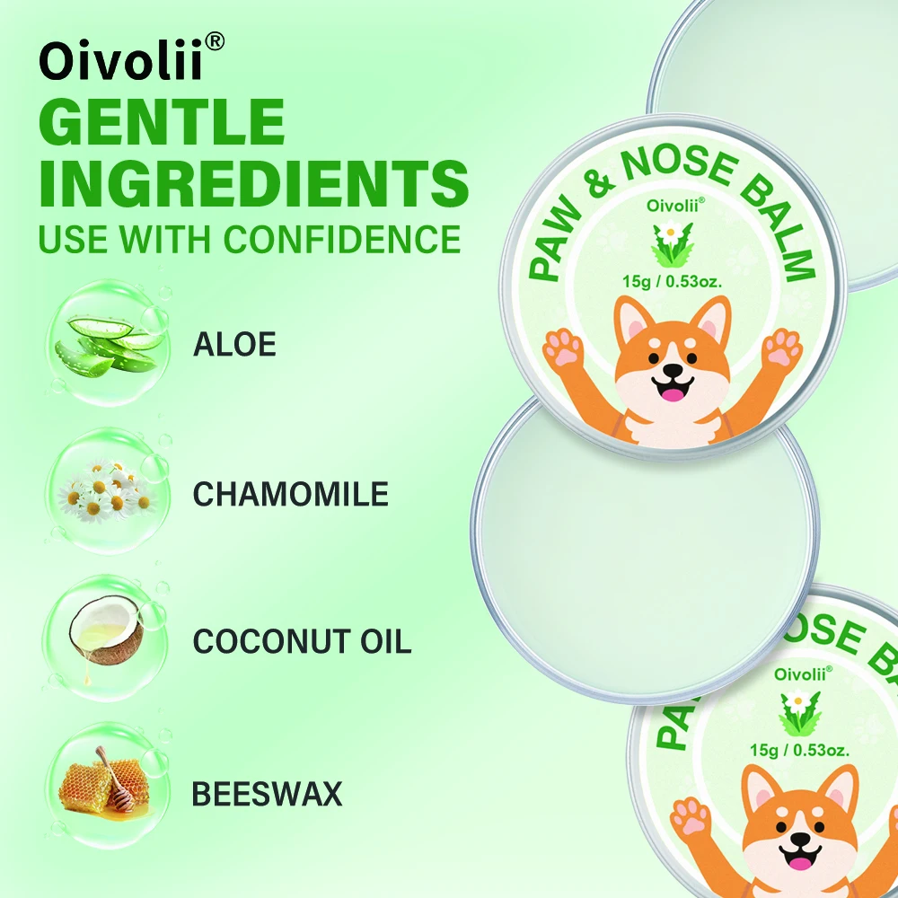 Bálsamo Oivolii para Patas de Mascotas, Perros y Gatos, 15g, Humectante Natural de Aloe y Manzanilla, Protección para Nariz y Patas, Repara Patas Secas y Agrietadas