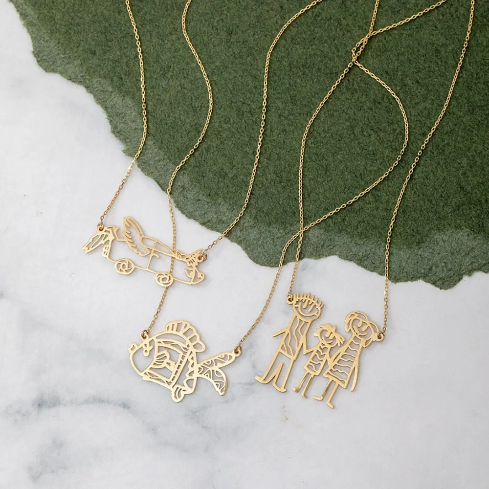 Customized Children\'s Drawing Necklace Kid\'s Art Personalized Stainless Steel Necklace  LOGO Design Exquisite Jewelry Birthday