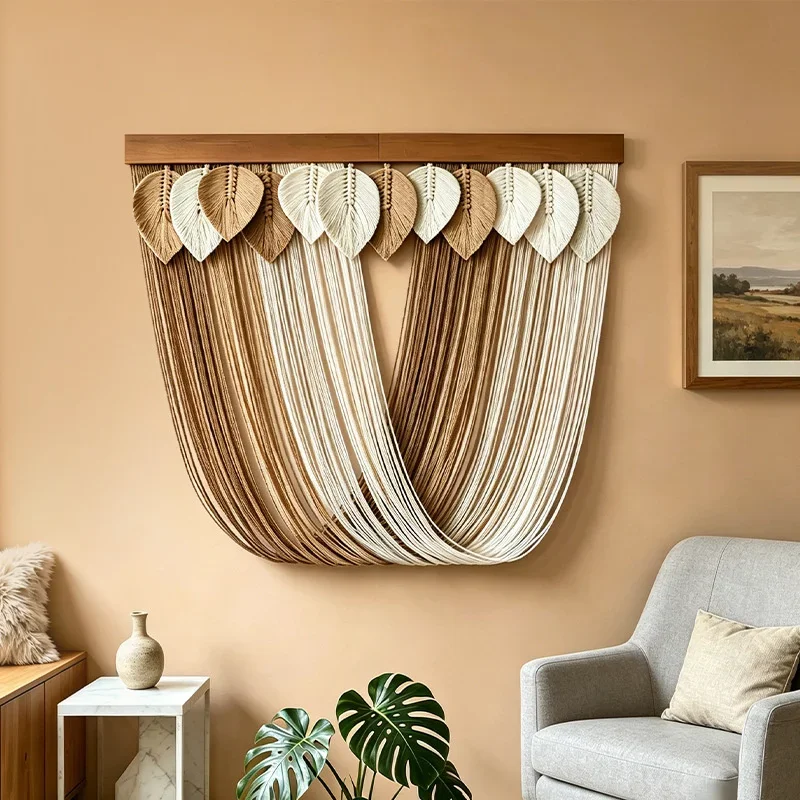 80x73cm Macrame Leaf Wall Hanging Boho Tapestry Handmade Woven Cotton Rope Bedroom Living Room Wall Decoration Room Decor