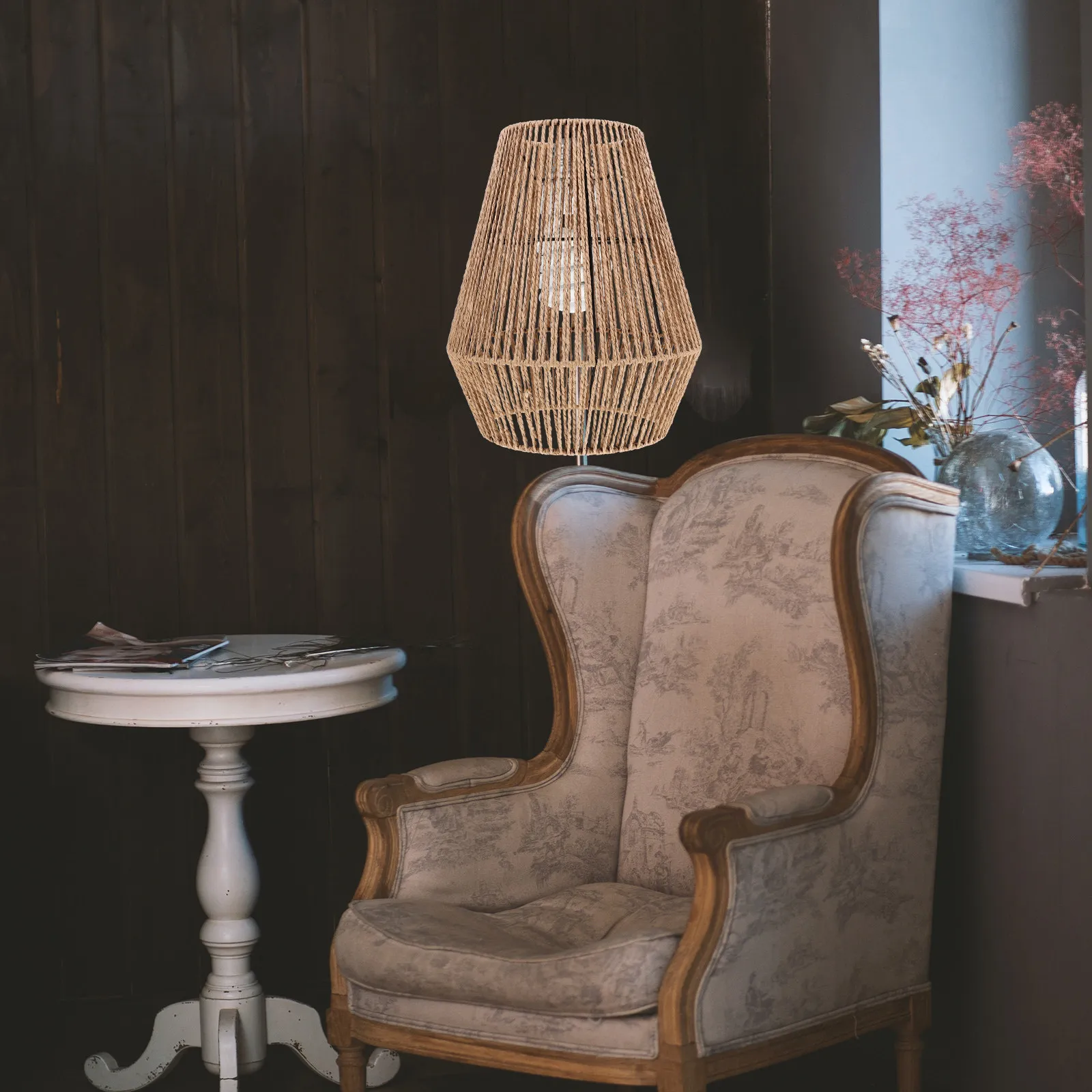 素朴なペンダントランプシェード籐手編みランプシェード装飾天井ライトカバー家庭用ホテルレストラン寝室書斎用