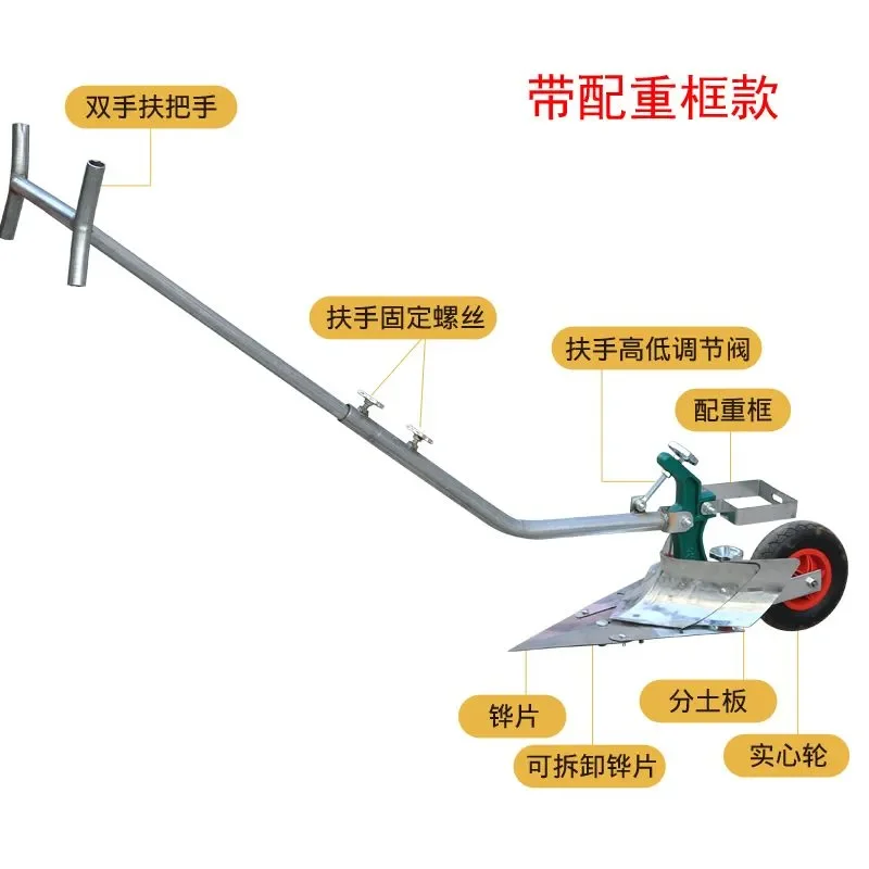 Hand-pulled plow, human-powered plowing machine, trenching artifact, ridge planting, vegetable cultivation, soil micro-tiller
