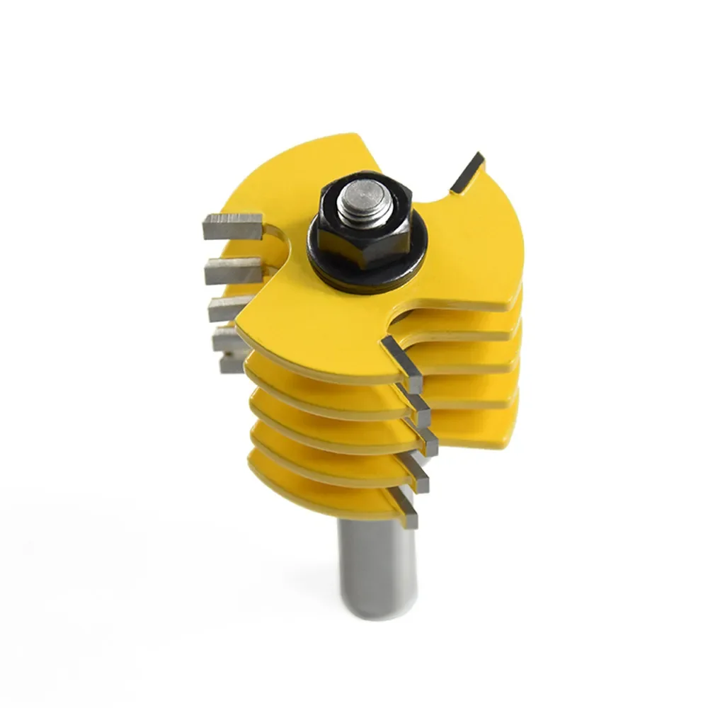 1pc 1/2 Shank  (12.7mm)  3 Flute Finger Joint Router Bit Adjustable Guided Bearing 5 Blade Wooden Box Cutter