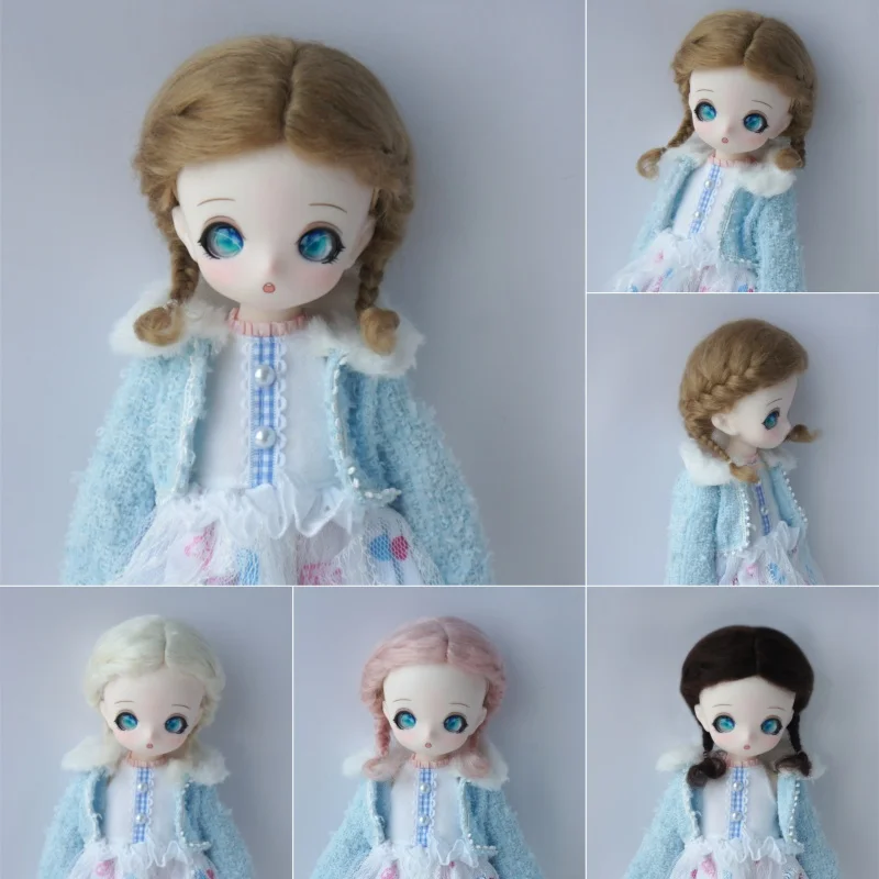 

JD764 Mid parting Side Twin Braids Mohair Doll Wigs 1/12 1/8 1/6 1/4 1/3 Lati White & Yellow OB11 YOSD MSD SD Doll Hair