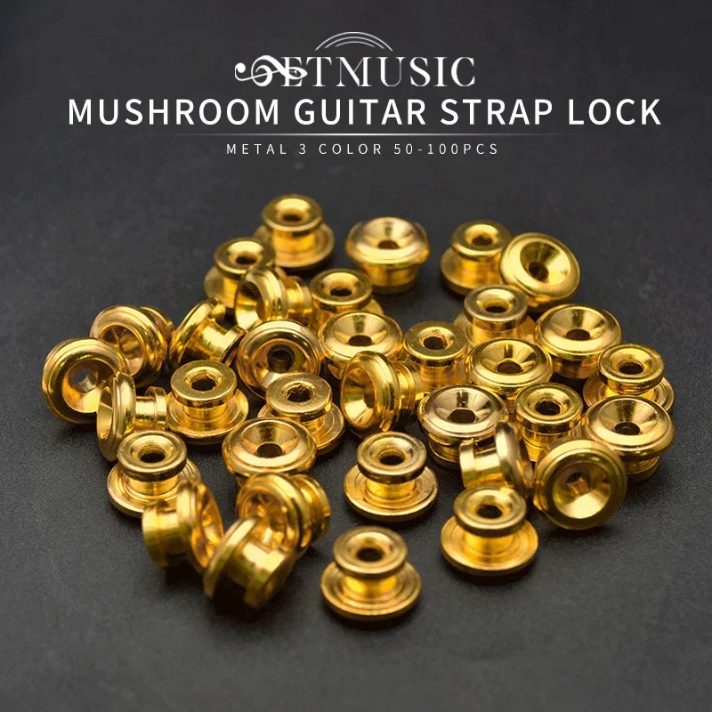 50/100pcs Mushroom Head Guitar Strap Buttons Locks Black Metal with Mounting Screws for Guitar Black/Gold/Chrome