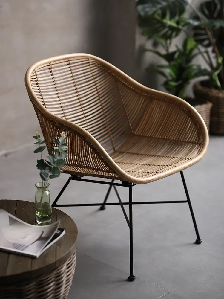Nameless Village Balcony Rattan Chair B & B Style Rattan Woven Table and Chair Modern Simple Leisure Home Courtyard Rattan Chair