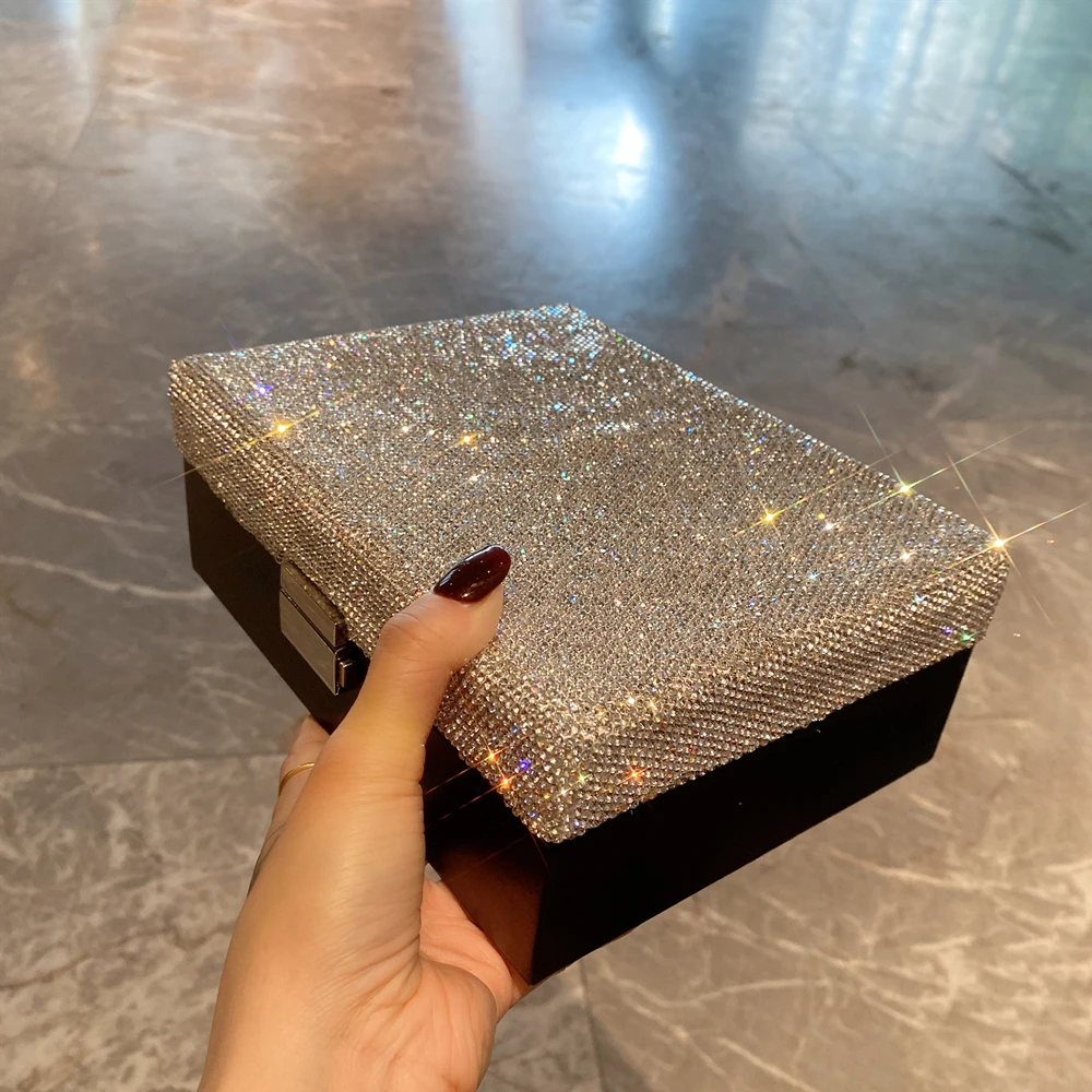 Large Capacity Desktop Storage Box Diamond-encrusted Cosmetics Finishing Jewelry Case With Mirror Rhinestones Makeup Organizer