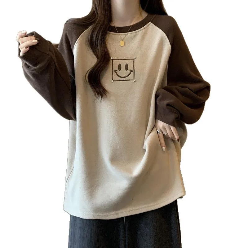 Chemise intérieure chaude en polaire pour femme, nouveau Style, ample, amincissante, épaisse, surdimensionnée, bloc de couleurs, automne hiver