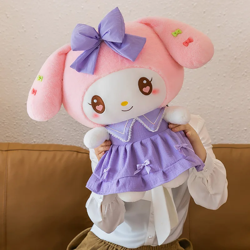 Sanrio Bowknot Kuromi My Melody Anime Plush Toy, Boneca de Pelúcia Recheada, Travesseiro Macio, Kawaii Decoração Home, Kids Birthday Gift