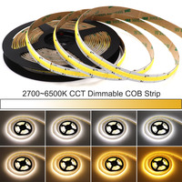 CCT COB LED Strip Light 2700K-6500K 5mm 10mm Width CRI90+ Dimmable Cuttable Flexible Smart Control 1-10m Tunable LED Tape Lights