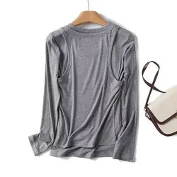 Dave&Di Long Sleeve Tshirts Women Elegant Tank Top Fashion Two Piece Sets Rib Knitted T-shirts Ladies