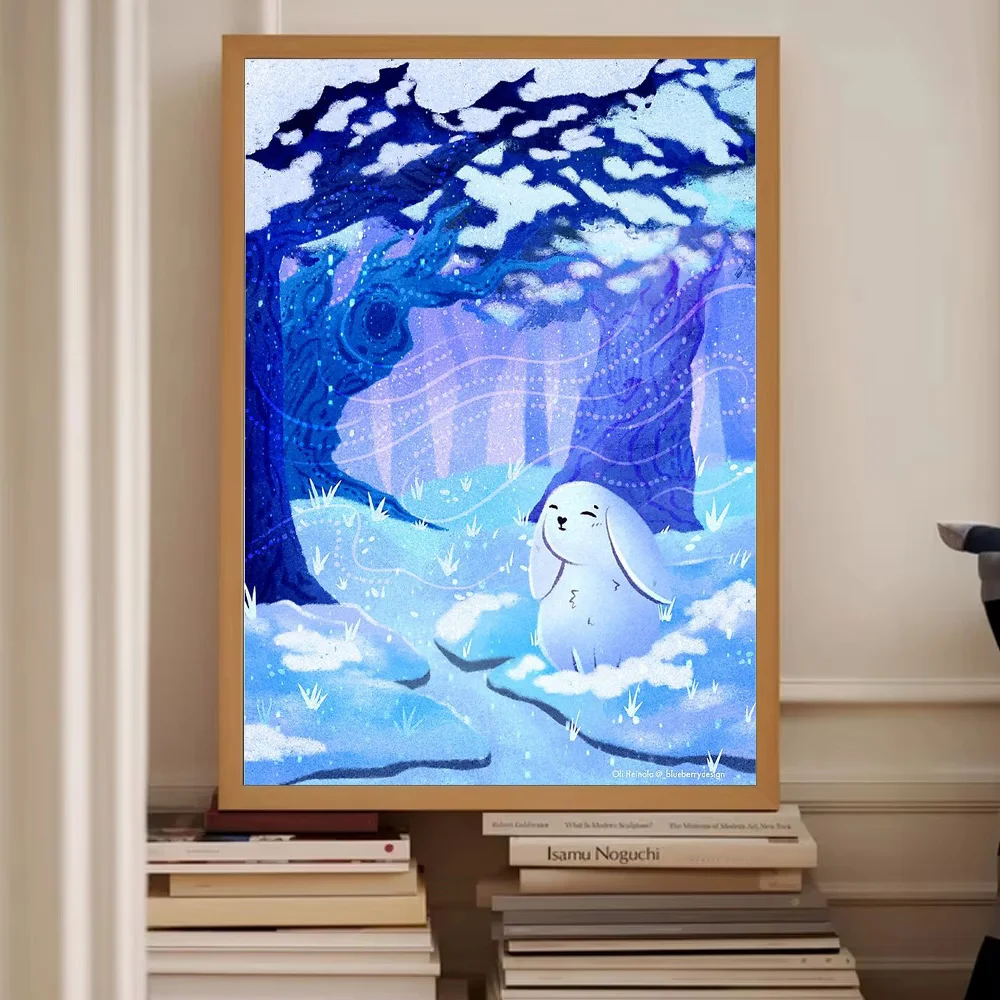 غريب الأطوار أرنب قماش جدار الفن لطيف الغابات الحيوان طباعة مسحور الغابات ديكور حالمة الطبيعة اللوحة غرفة الحضانة الفن المنزل