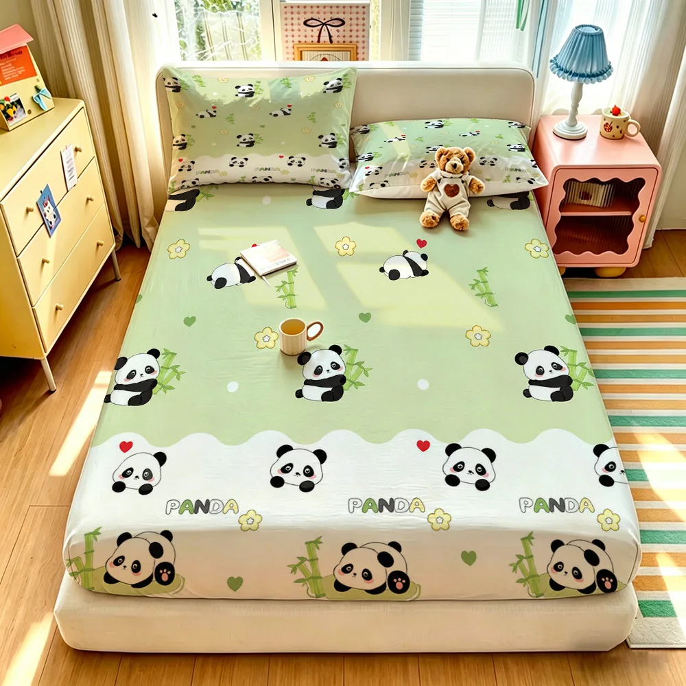 3PCS Cartoon Panda Bamboo Flower Bedding Set,1 Duvet Cover+2 Pillowcases,No Filling,Soft Comfortable Fabric,Machine Washable