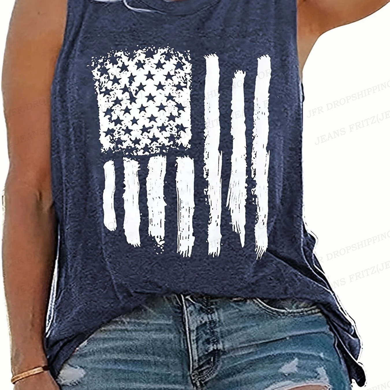 American Flag Print Sleeveless Tank Tops Women\'s Fashion Usa Flag Vest Vintage Tanks Tops Crew Neck Tops Tees Womens Clothing