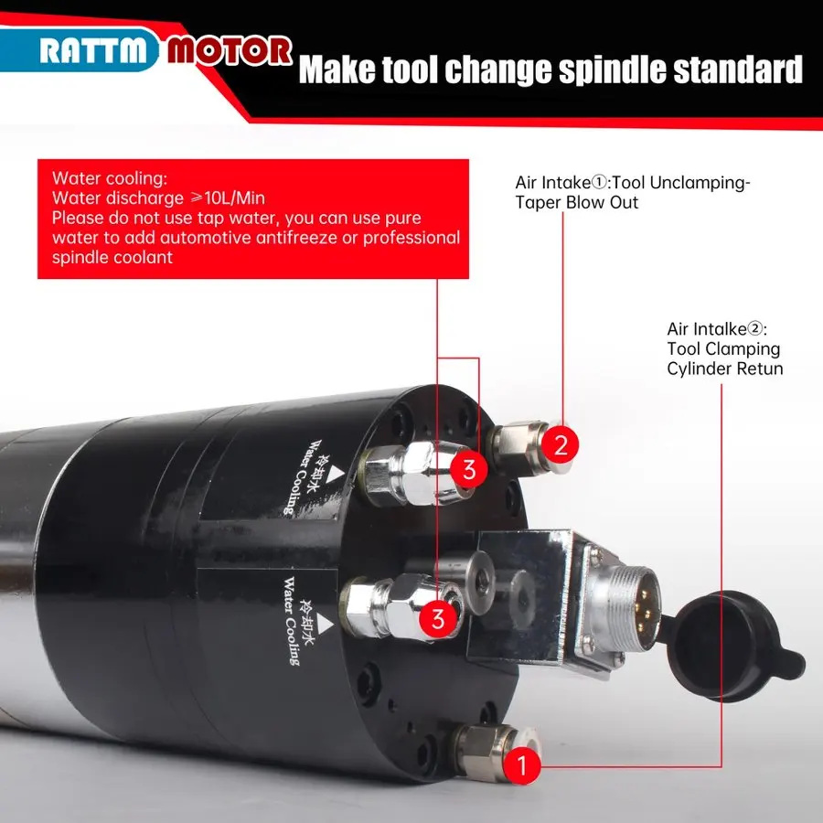 

3.2kW 220V/380V ATC Automatic Tool Change Spindle Motor BT30 Tool Holder, 12000RPM, Water-Cooled, Suitable for Metal CNC Router
