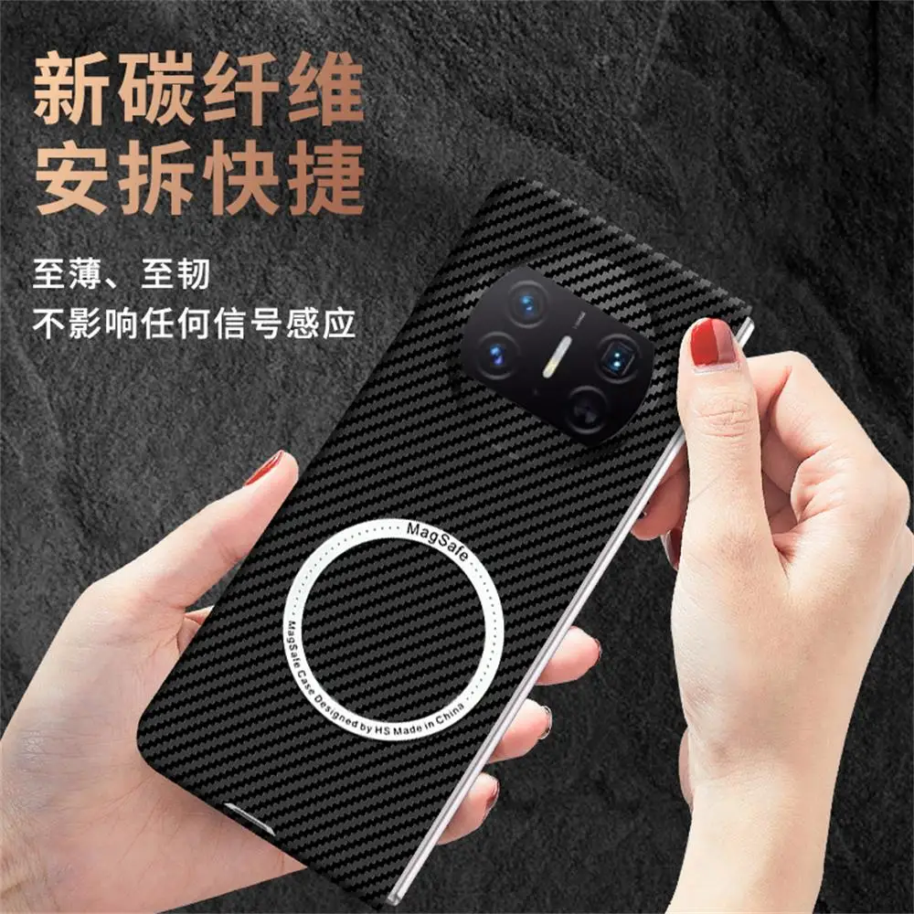 For Huawei Mate X3 MateX3 Magsafe Case Carbon Fiber Texture Magnetic Wireless Charging Ultra Thin Matte Hard Cover Accessories