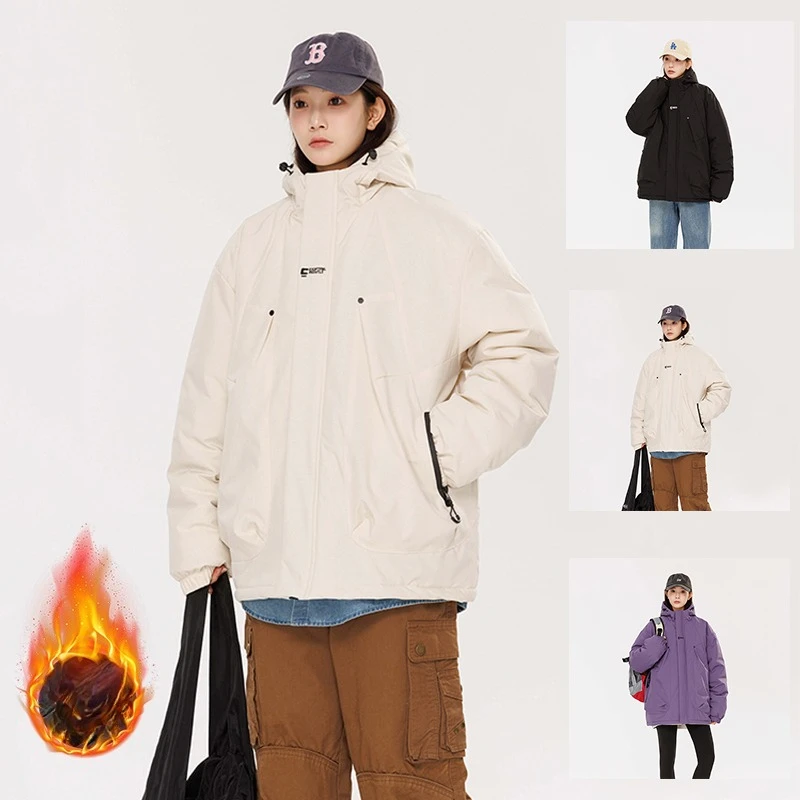 Thick Women's Quilted Jacket Loose Solid Outdoor Parka Jackets Casual Sports Hooded Padded Coat Winter Windproof Female Clothing