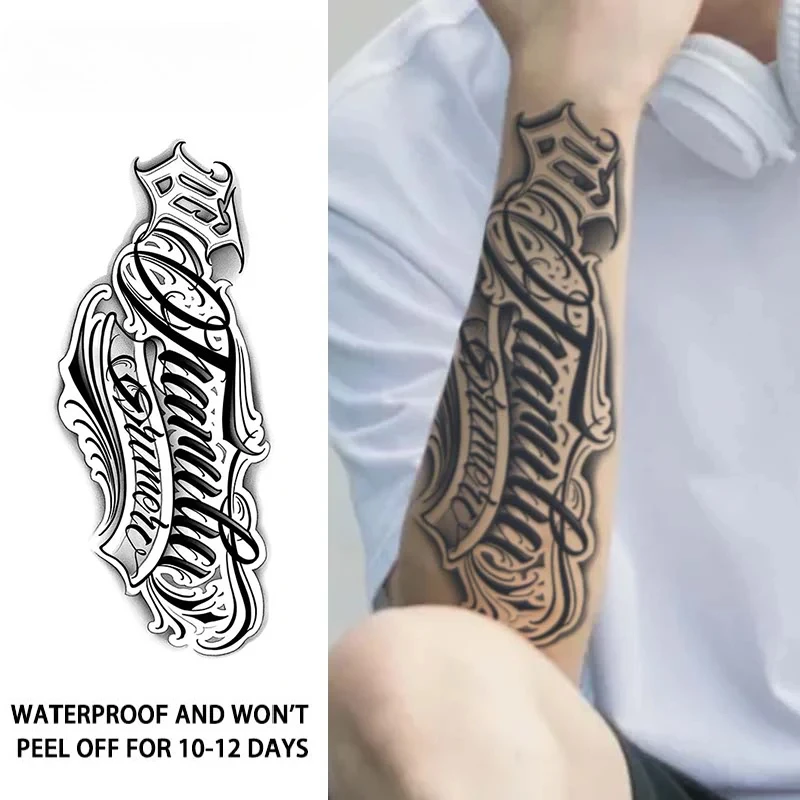 

Временная татуировка на руку с рукописным шрифтом, водонепроницаемая, держится 1-2 недели, реалистичная полупостоянная имитация татуировки для руки, ноги.