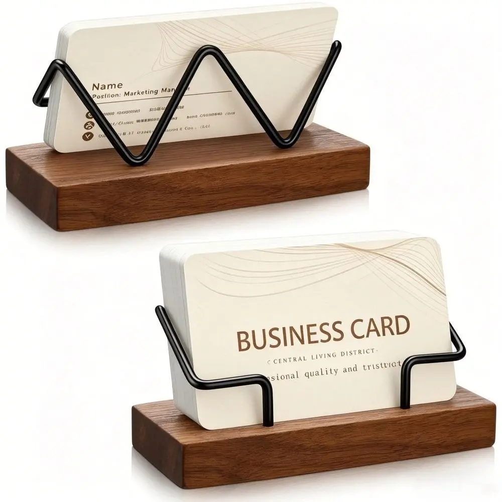 High Quality Wooden Business Card Holder Metal Wood Combined Multiple Styles Name Card Stand Desktop Card Holder Reception