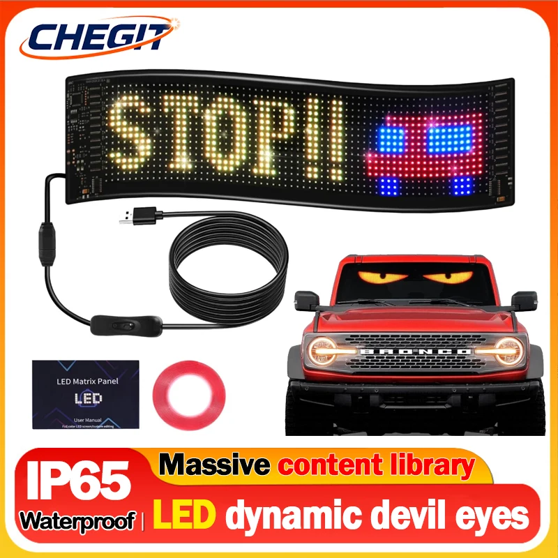 หน้าจอ LED แบบยืดหยุ่น ไฟ LED สำหรับรถบรรทุก แผงไฟเมทริกซ์พิกเซล DIY แสดงข้อความเลื่อนได้ ควบคุมผ่านแอพ แสดงลวดลายตกแต่ง
