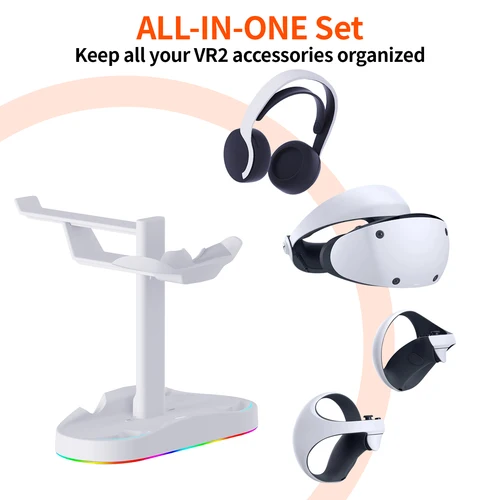 Imagen 2 del producto Base de carga del controlador para estación de carga PS5 VR2 con soporte para auriculares VR soporte de pantalla cargador del controlador PS VR2 para PSVR2