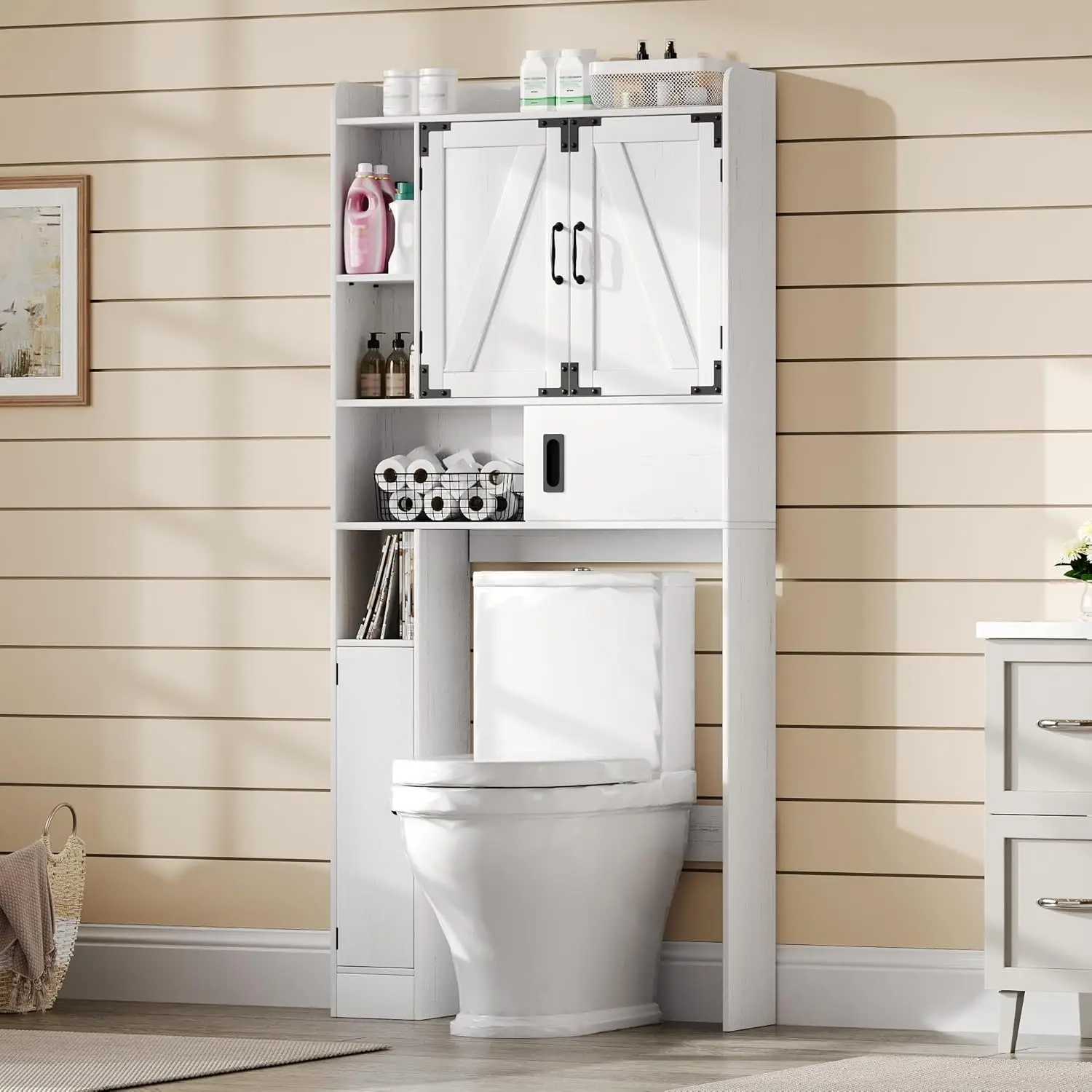 

Over The Toilet Storage Cabinet, Farmhouse Bathroom Shelf Over Toilet with Adjustable Shelves, Above Toilet Storage Cabinet w