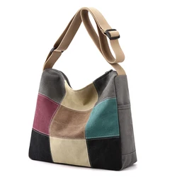 Female patchwork Top-Handle Bag Women Shoulder Bag Canvas Vintage Ladies Crossbody Bags Large-capacity Commuting Handbags