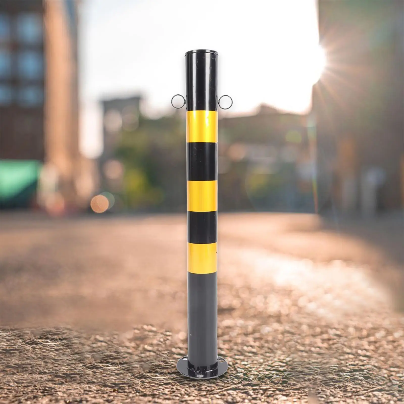 Bollard Post Accessories 75cm H Steel Protective Parking Barrier Black and Yellow for Sidewalks Hotels Traffic Sensitive Area