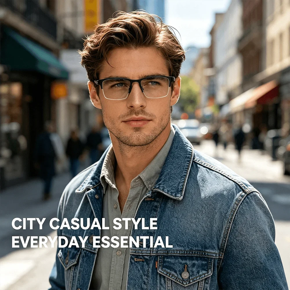 8-piece set Men's semi-non-prescription glasses set Transparent lenses Lightweight and fashionable reading glasses Office daily casual wear, random colors