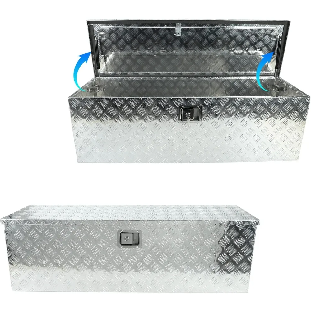 صندوق أدوات سرير شاحنة من الألومنيوم شديد التحمل مقاس 49 بوصة × 15 بوصة × 15 بوصة مع نمط مداس 5 بار لشاحنات الالتقاط، الجزء السفلي من الجسم