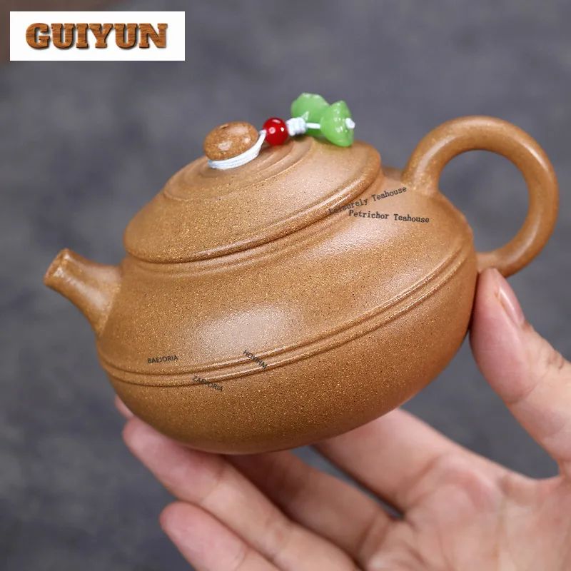 

200ml Aesthetic Yixing Purple Clay Teapots Handmade Round Drum Pot Raw Ore Golden Section Mud Kettle Zisha Tea Set Tea Services