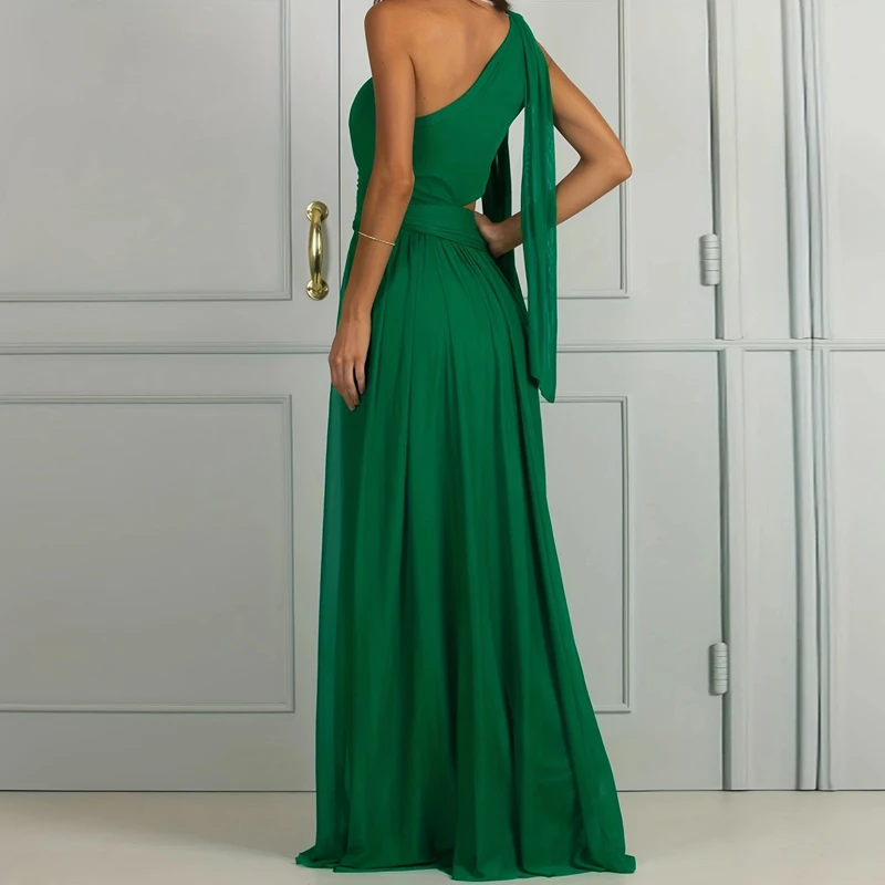2023 seksowna ukośna wysoki dekolt talia strój koronkowy modna z jednym rękawem na ramię pusta suknia wieczorowa zielona elegancka bez pleców, długa sukienka