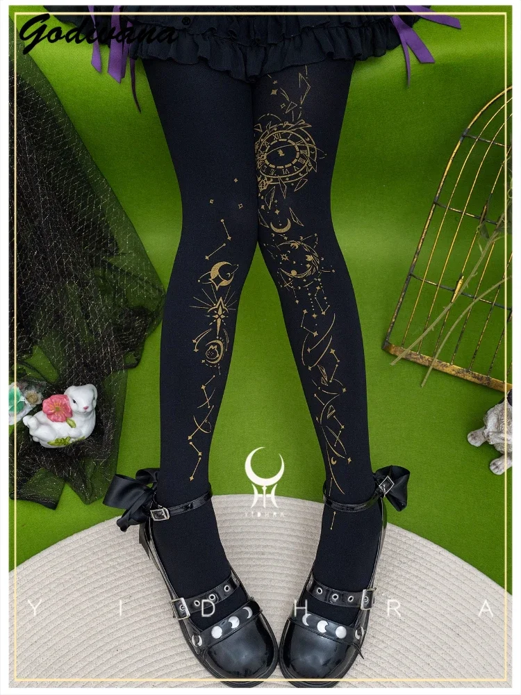 Original Lolita Pantyhose ฤดูใบไม้ผลิและฤดูใบไม้ร่วงใหม่ Gothic พิมพ์ Retro ผู้หญิง Tights ถุงน่องผ้าฝ้ายสาว Pantyhose