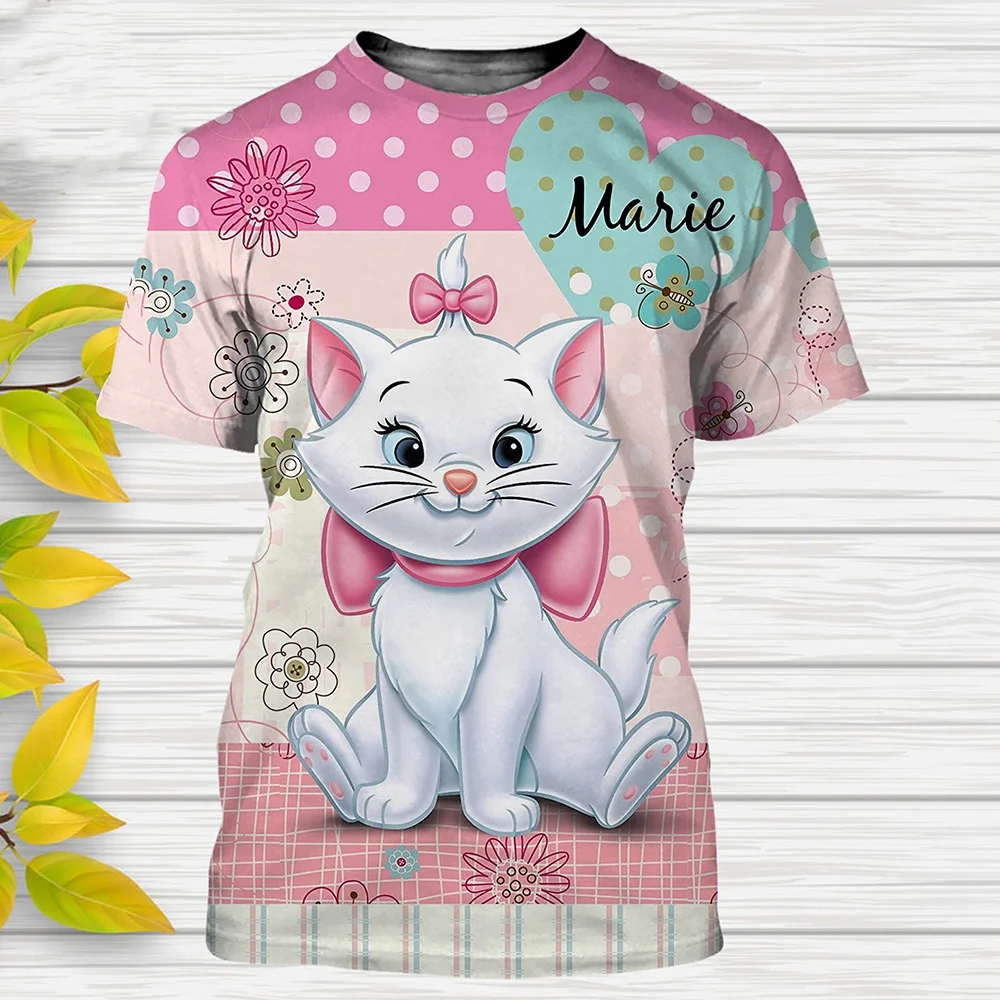 T-shirt imprimé en 3D des Aristochats Marie Cat pour hommes et femmes, streetwear de dessin animé, t-shirts pour enfants, mode r