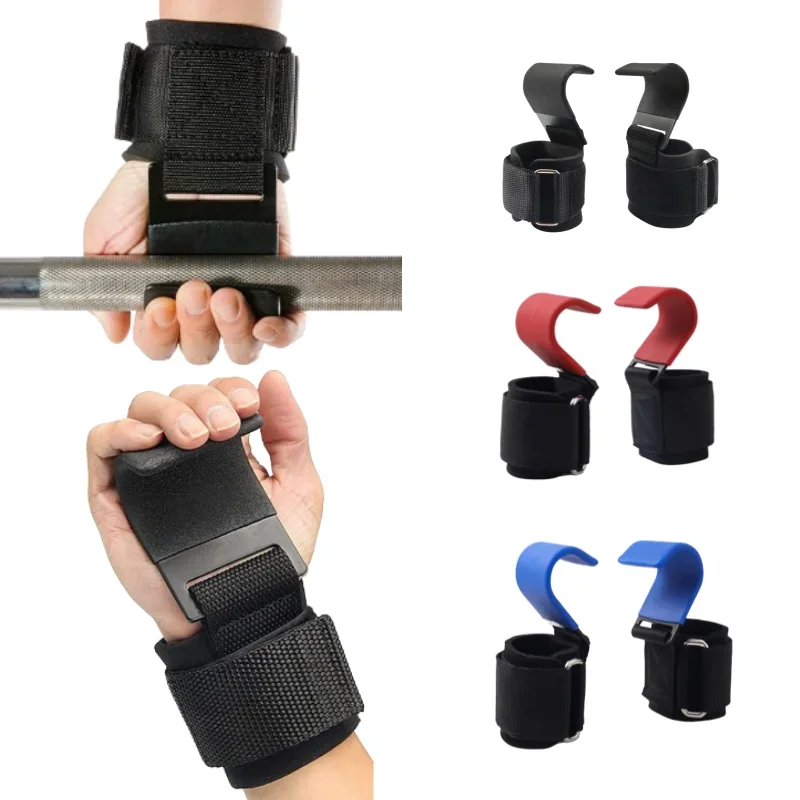 2pcs Weight Lifting Hook Grips With Wrist Wraps Hand-Bar Wrist Strap Gym Fitness Hook Weight Strap Pull-Ups Power Lifting Gloves