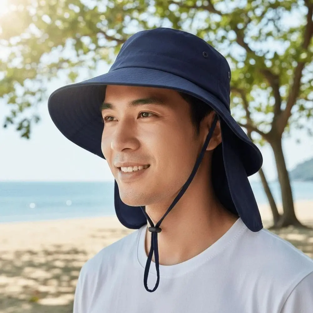 

Solid Color Sunshade Shawl Cap Portable Wide-brimmed Neck Protection Hat Thin Polyester Neck Cover Hiking Cap Travel