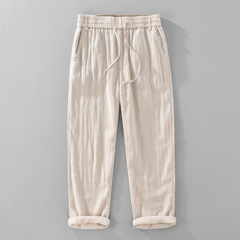 

2025 Summer Casual Pants New Lyocell Linen Mixed Men Cool Pants Breathable Lightweight Straight Khaki Gray Trousers For Male