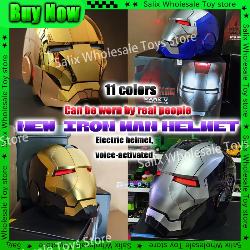 New Iron Man Autoking 1/1 Mk5 Helmet 2024 Remote And Voice Control Iron Man Automatic Helmet Mask With Led Light Boys Gifts Toys