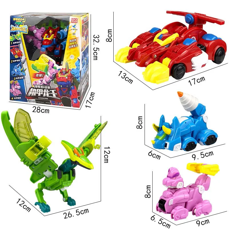 4 IN 1 Gogo Dino Explorer Deformation Robot Toy Action Figures Transformation Car Airplane Gogo King Dinosaur Toys for Kids Gift