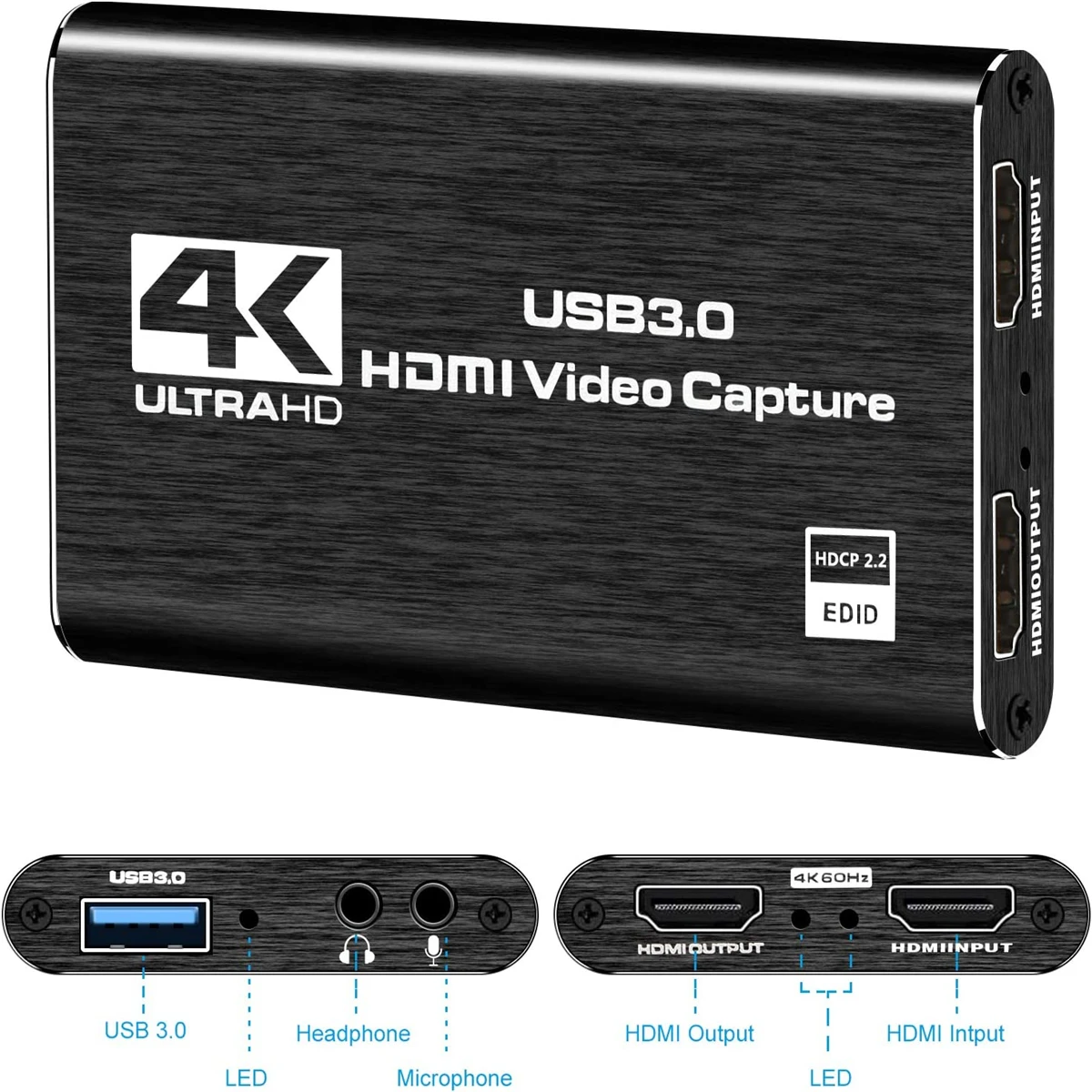 Tarjeta de captura de vídeo 4K compatible con HDMI, USB 3,0, grabadora de vídeo HD 1080P 60fps, grabador para OBS, captura de tarjeta de juego en vivo 4K SAMGET