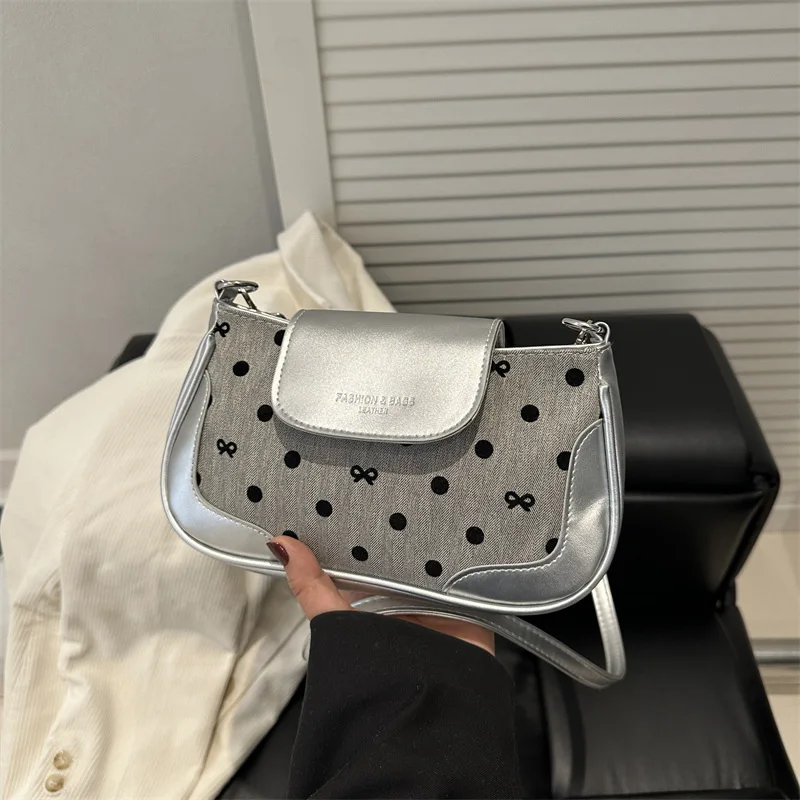 

PU leather polka dot women's bag, square buckle crossbody bag, high-end underarm single-shoulder small bag