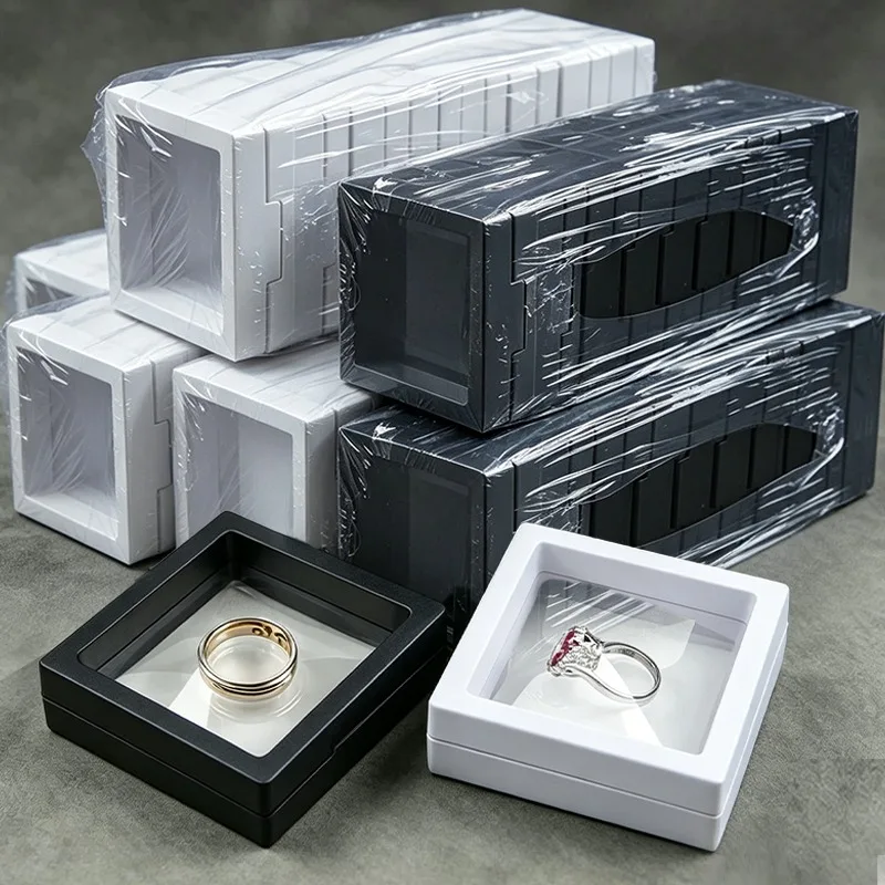 

10/20pcs PE Film Jewelry Storage Box 3D Packaging Case Free Stand Floating Frame Membrane Ring Earrings Necklace Display Holder