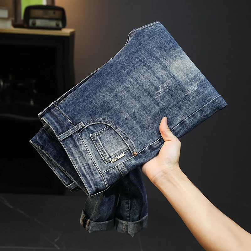 2024new fashion brand jeans men's summer thin casual slim fit trendy slim straight high-end trousers