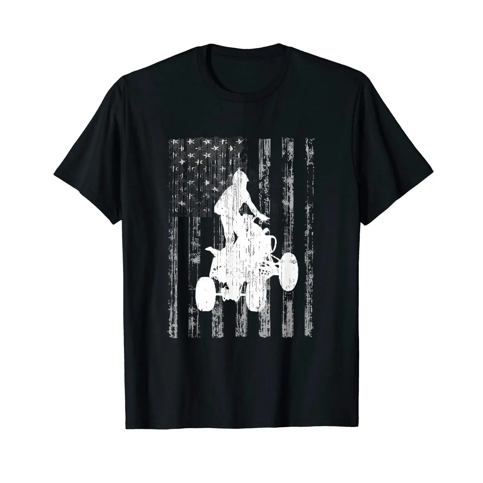 ATV Racing Silhouette mit grauer amerikanischer Flagge Quad Bike Damen Kinder Herren T-Shirt Vintage Washed Streetwear Bequem dehnbar