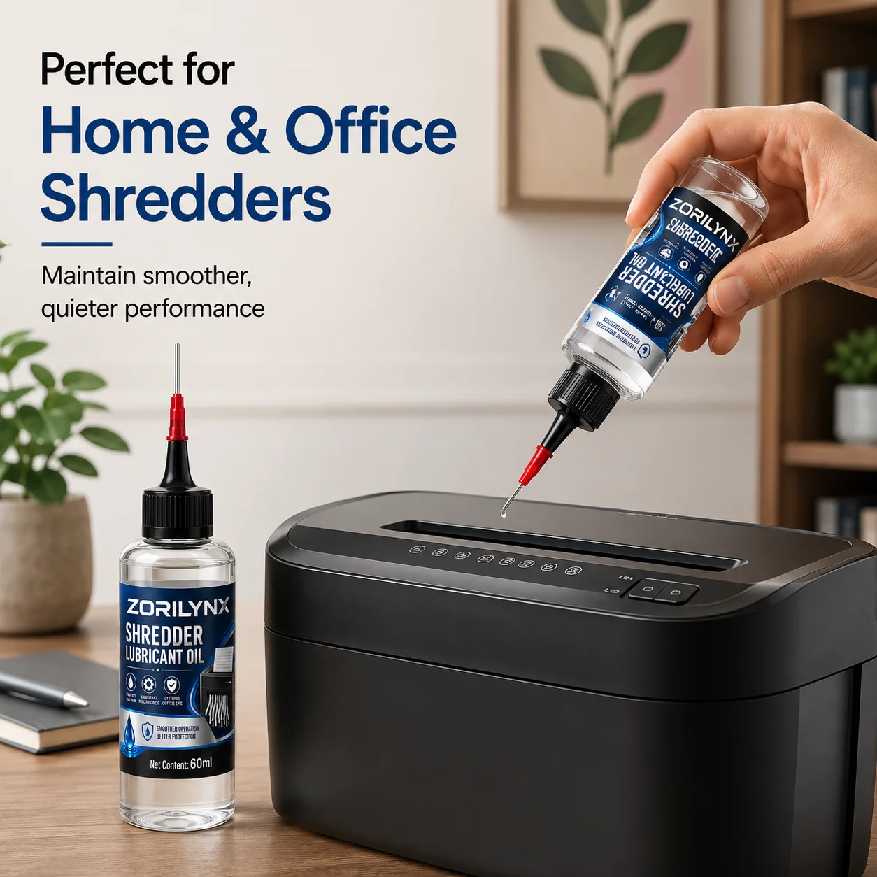 Paper Shredder Blade Lubricant 60ml, Precision Nozzle Oil for Reducing Friction and Maintaining Smooth Shredder Performance