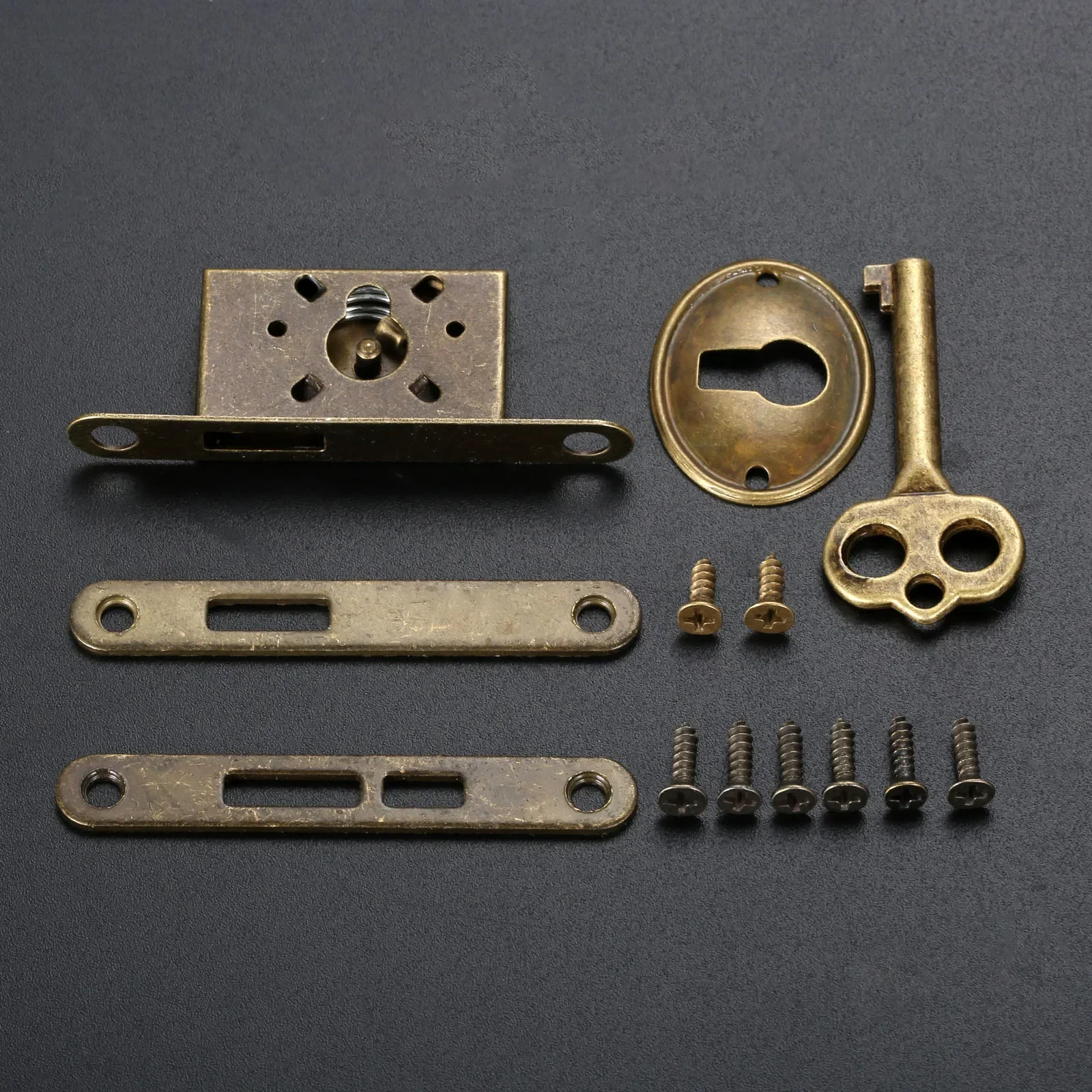 Retro Wooden Jewelry Box Door Lock Set Antique Furniture Fittings Counter Drawer Bronze Lock Hardware Sliding Door Lock with Key