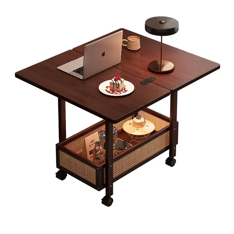 *Wabi-sabi Foldable Bamboo Coffee Table Antique Style with Removable Storage. Ideal As a Side or Dining Table for Small Spaces.