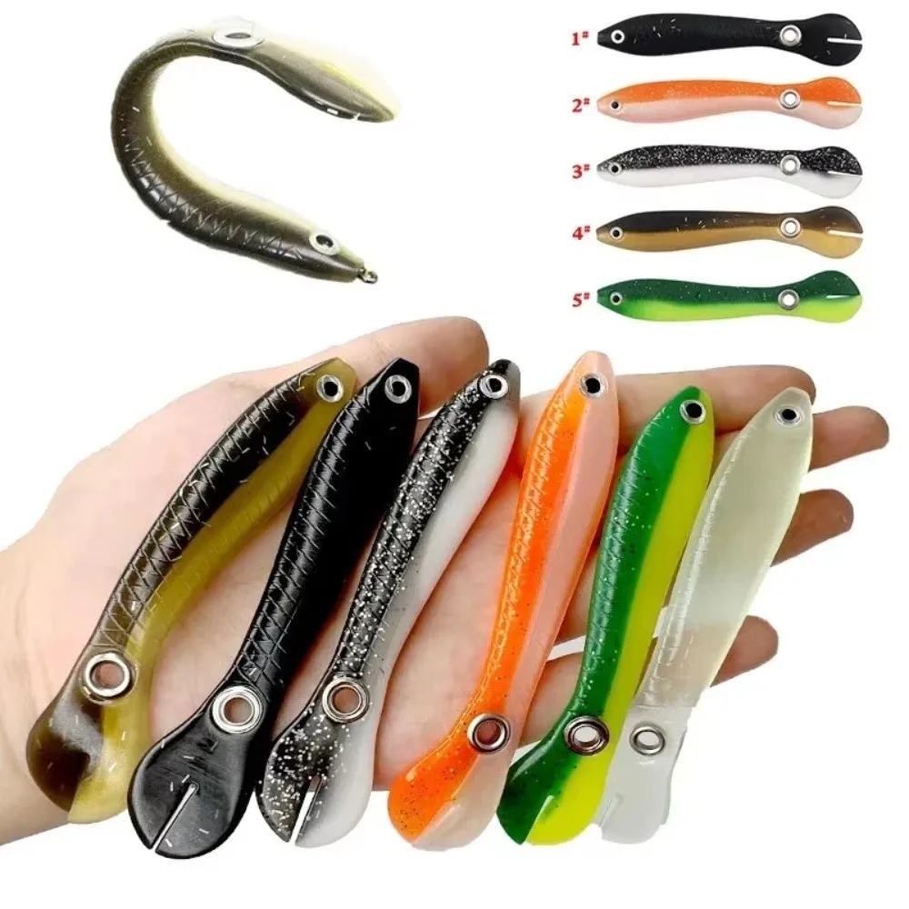 5Pcs New Soft Silicone Bionic Loach Bait Can Bounce Bass Fishing Silicone Swing Tail Bait Artificial Wobbler Bait Sea Fishing