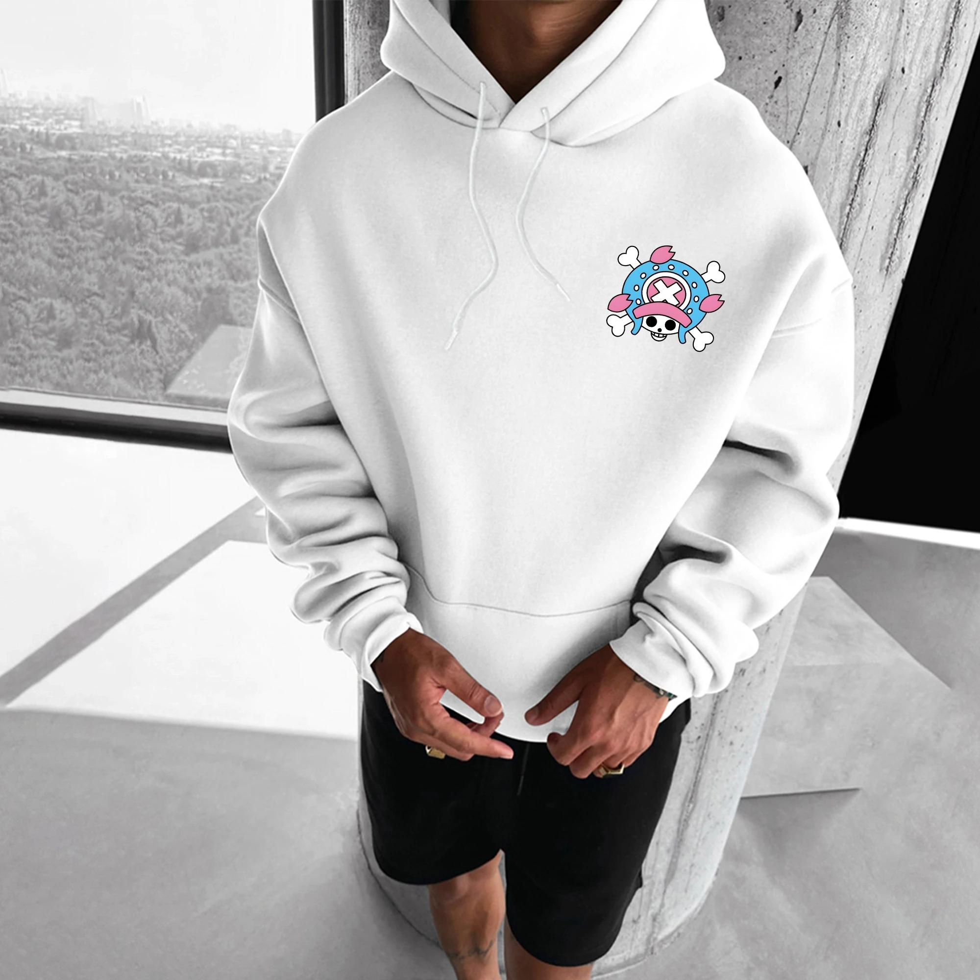 Felpa con cappuccio bianca One Piece Tony Tony Chopper uomo donna autunno inverno sciolto casual streetwear corsa fitness felpa anime carina